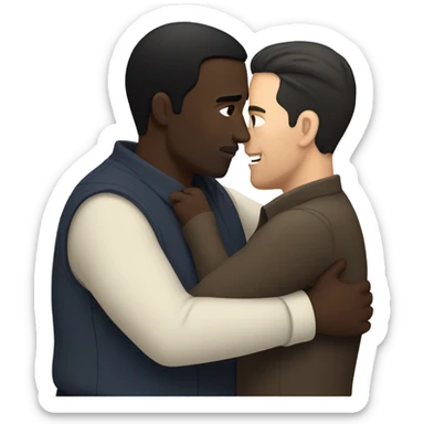 White guy with black hair hugging large brown skinned man sticker