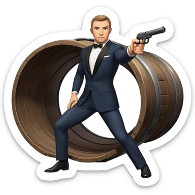 James Bond in iconic gun barrel pose, 007 agent sticker