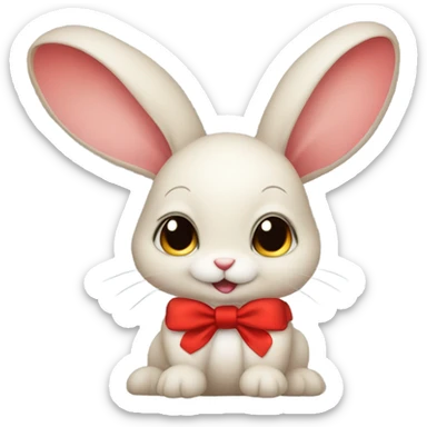 Baby rabbit with a red bow sticker