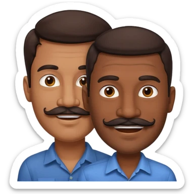 Gay couple. Tall dark indian man with mustache and shorter white man with dark brown hair. sticker
