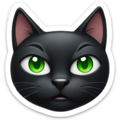 angry black cat with squinted green eyes sticker