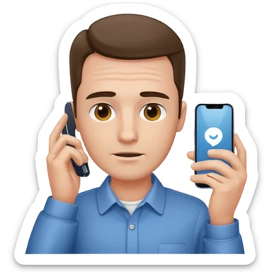 a guy holding a phone horizontally on his forehead like it was a card sticker