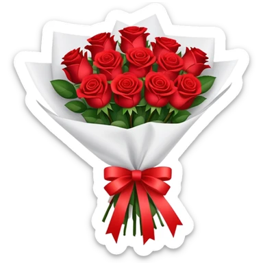 Bouquet of red roses wrapped in white paper sticker