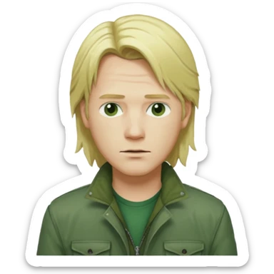 james silent hill a man with blonde long  hair and green jacket sticker