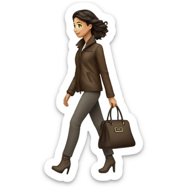 Brunette Fashion girl walking right with handbag  sticker