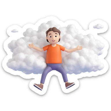 figure of a person in flight, made entirely of small white convex fluffy clouds, fluffy texture, no background, clean style sticker