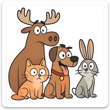 flat toon style group of animals without background sticker
