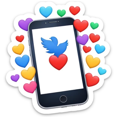  smartphone showing a colorful social media post with a heart and image icon sticker
