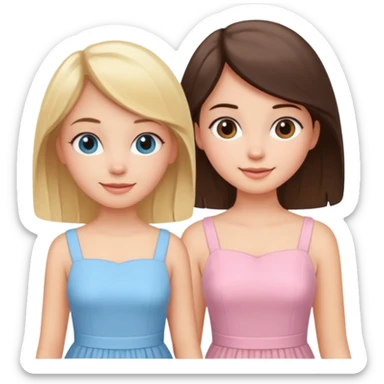 happy pride and prejudice blonde girl in light blue dress and brunette girl in light pink dress sticker