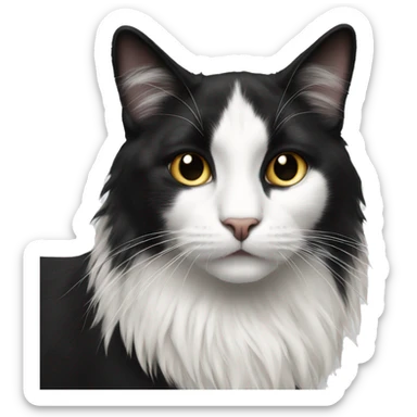 Long hair black and white cat sticker