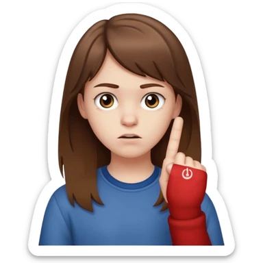 Pale young teenager with brown hair giving middle finger sticker