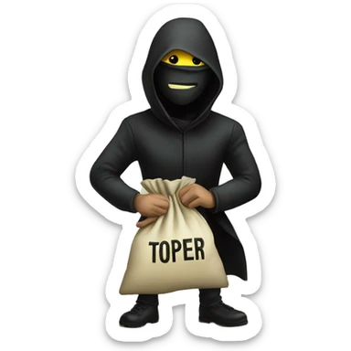 Thief stealing money bag with the word Toptier embroidered on it sticker