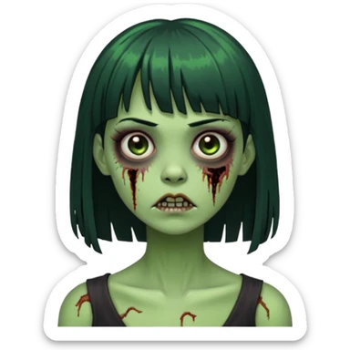 garota zumbi verde com os cabelos pretos longos e com franja curta sticker