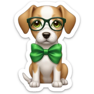 bege-and-white-dog-with-green-eyes-and-glasses-and-green-bow sticker