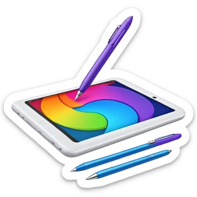 Computer graphics, digital art tools, graphic tablet, stylus, vibrant colors, smooth lines, modern design elements, minimalistic, on a white background, no extra details. sticker