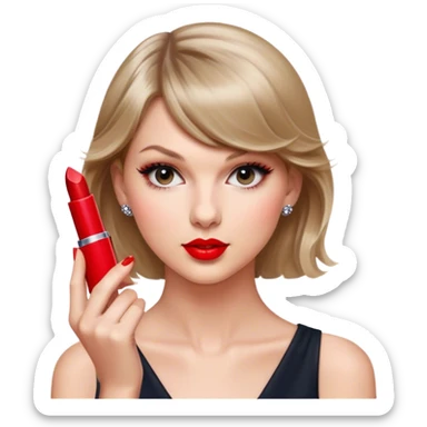 taylor swift holding small red lipstick sticker