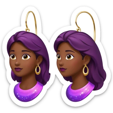 Sparkling, colorshifting plum to dark plum, hyperrealism, 14k gold large hoop earrings, side view
 sticker