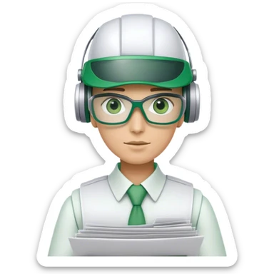 human like robot bookkeeper wearing  accountant Green eyeshade visor  and holding spreadsheets sticker
