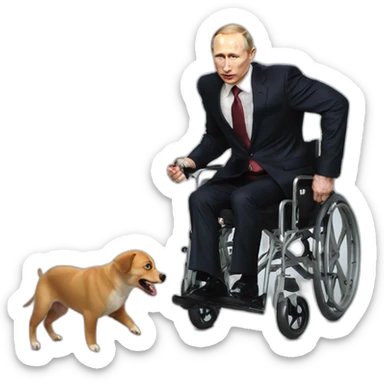 vladimir putin holding meatcube small jumping wheelchair blod sticker