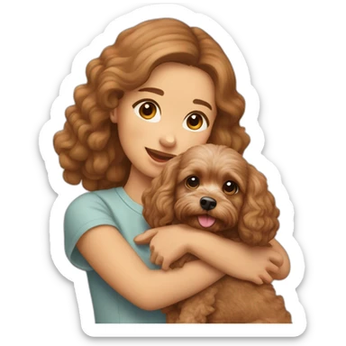 a fully light brown cavapoo being held by a chinese girl sticker