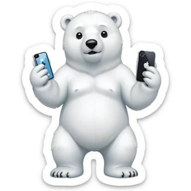 Serious Polar Bear standing full body with iphone in hand  sticker