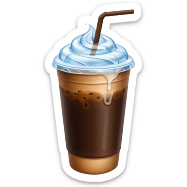 cold coffee emoji, takeaway cup with condensation and ice sticker