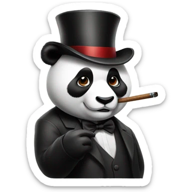 a panda wearing a top hat and smoking a cigar sticker