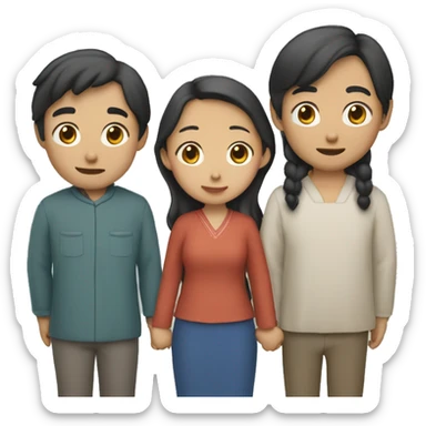 The image of three Asians standing side by side and holding each other's hands while looking at the front sticker