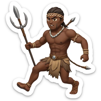an angry tribal man holding a spear and running left sticker