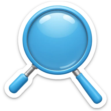 A cute 3D emoji-style blue magnifying glass, glossy plastic material, soft rounded shape, vibrant blue color, smooth reflections, minimal details, centered composition, isolated on a clean background, emoji style, high quality 3D render sticker