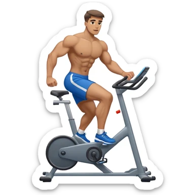 buff guy blue shorts grey stationary bike sticker