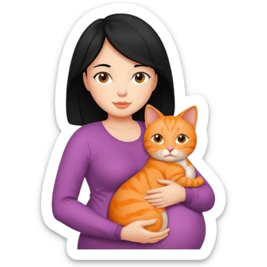 pregnant black hair woman with orange cat sticker
