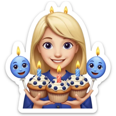 It is my friend virginias birthday. Create emoji with me saying happy birthday Virginia while holding blueberry muffins with candles in them! sticker