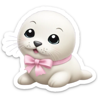 Fuzzy baby seal with light pink bow sticker