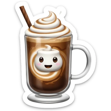 hot coffee in the glass with marshmello with steam without face sticker