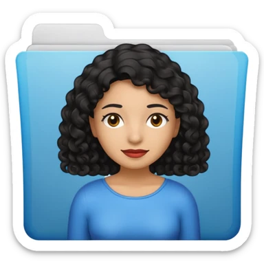A **simple emoji-style icon** of a **black transparent plastic folder**, sleek and minimal, with **rounded corners**, subtle translucency, soft shading, and a **small logo of a dark skinned latina with curly black hair** on the front.
 sticker