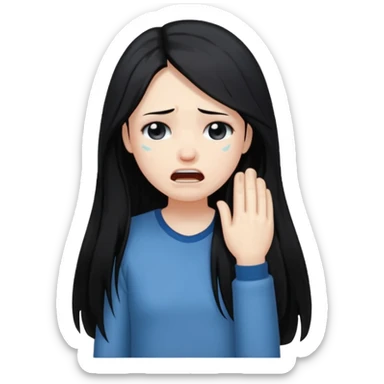 person in normal clothes crying, long black hair sticker
