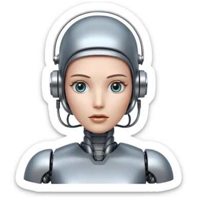 A female robot with a sexy body and power surging out of her brain sticker