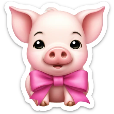 Sleepy baby pig with pink bow  sticker