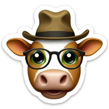 a green circle with hat and smiling big white eyes black pupils and wear a brown cow hat and yellow glasses with cute little hand and legs  sticker