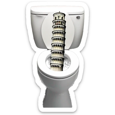 leaning tower of pisa inside of toilet  sticker