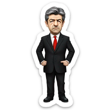 jean-luc mélenchon angry in a black suit and a red tie sticker