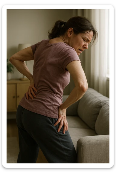 Donna con scoliosi dolorante perchè non ha mobilità a causa di essa sticker