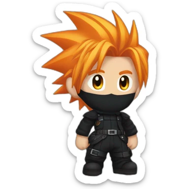 cloud strife  with orange hair. Black clothes full body with Buster seord sticker