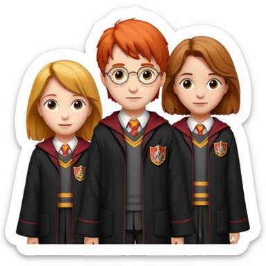 harry potter, ronald weasley and hermione granger in gryfinndor uniform sticker