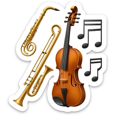 robot Create a sophisticated and elegant emoji that represents orchestration and arrangement. The design should feature a conductor’s baton, musical notes, and a symphonic score, symbolizing the process of arranging and orchestrating music. Incorporate instruments like a violin, trumpet, sticker