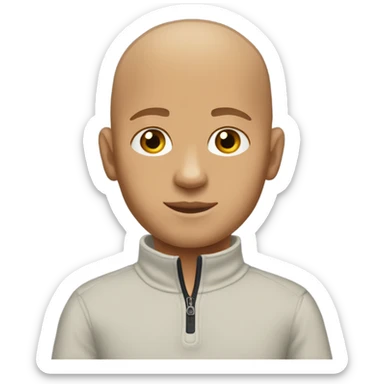 boy with light tanned skin, bald head, no facial hair, wearing a smart quarter zip jumper. sticker