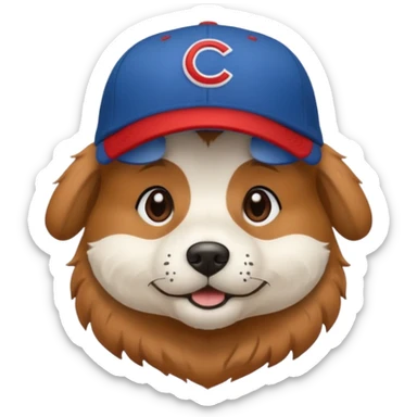 a dog with a Cubs baseball hat on sticker