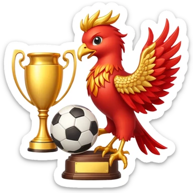 A golden trophy combined with a red pheonix and a soccer ball sticker
