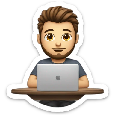 Wearing a shirt No glasses Cute programmer on his laptop looking front with a brown quiff as a hair and brown eyed with a bit of a beard sticker
